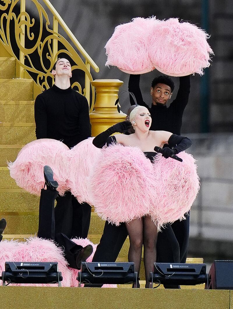 Lady Gaga rehearsing along the Seine ahead of the opening ceremony