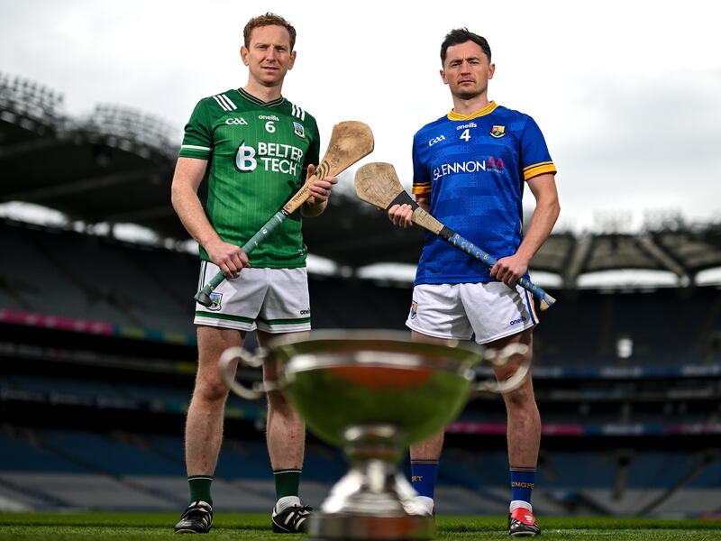 Fermanagh's Ryan Bogue and Longford's John Casey during a Joe McDonagh, Christy Ring, Nickey Rackard, Lory Meagher Cup Final media day at Croke Park in Dublin30 May 2024; Lory Meagher Cup finalists Fermanagh's Ryan Bogue and Longford's John Casey during a Joe McDonagh, Christy Ring, Nickey Rackard, Lory Meagher Cup Final media day at Croke Park in Dublin