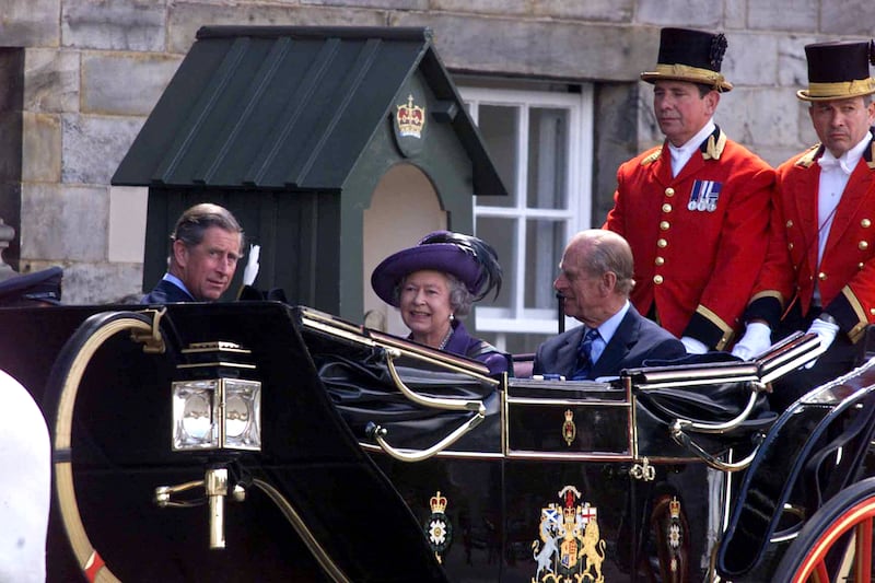 The royal family leave Holyrood House in Edinburgh for the State Opening of Scottish Parliament in 1999