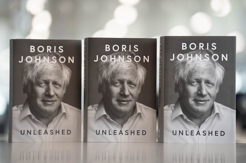 Copies of former prime minister Boris Johnson’s latest memoir, titled Unleashed, ahead of its release to the public