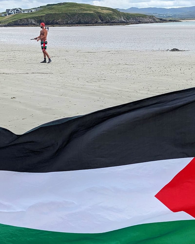 Swimmers from across Ireland have braved the chilly waters of Donegal’s Sheephaven Bay in Downings for the Make Waves for Palestine fundraiser. PHOTOGRAPH: PATRICK BROWNE