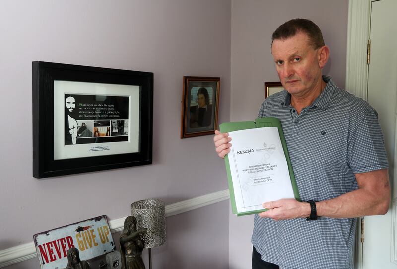 Seamus Kearney holds a copy of the Kenova report, his younger brother Michael killed by the IRA in 1979, aged 20, on the grounds that he was an informer. Many years later the IRA accepted that he had not been an informer. PICTURE. MAL MCCANN