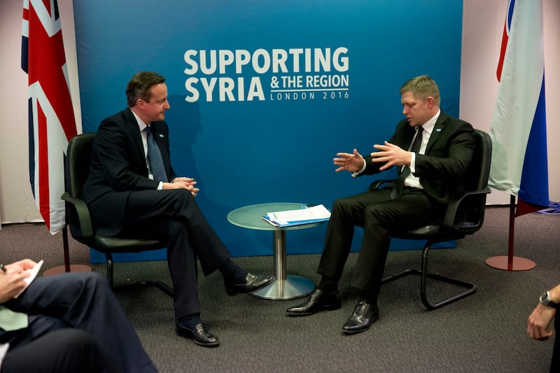 Robert Fico with then prime minister David Cameron in 2016