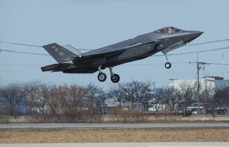An F-35A fighter jet of the United States takes off from the US Osan Air Base in Pyeongtaek, South Korea (South Korea Defence Ministry via AP)