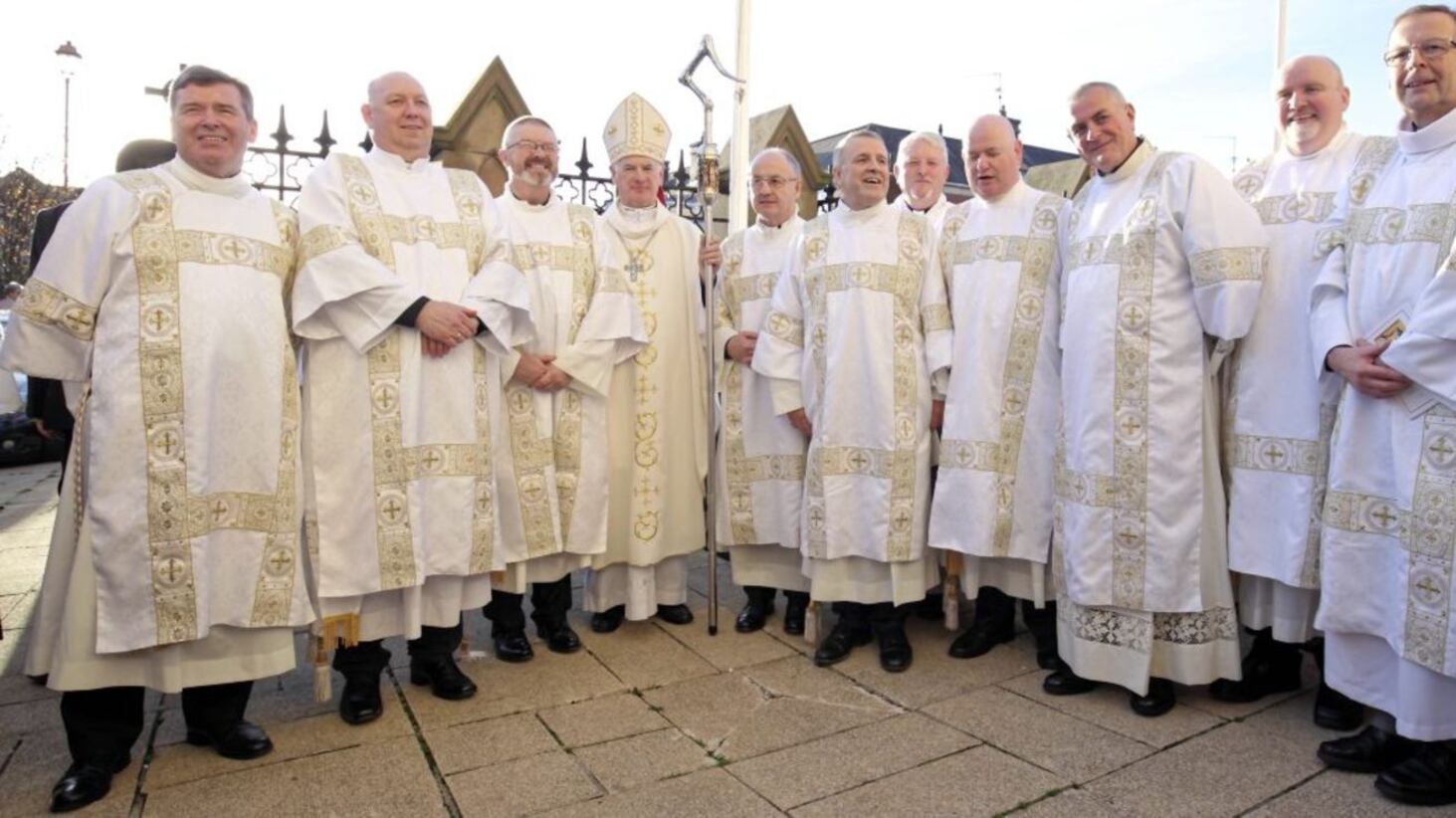 The nine new Deacons with Bishop of Down and Connor Noel Treanor outside St Peter&#39;s Cathedral. Picture by Cliff Donaldson 