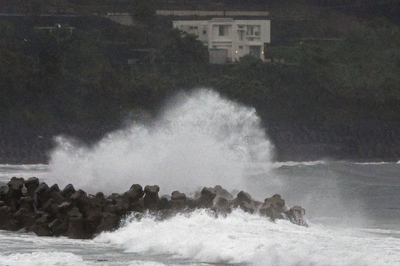 People have been urged to take shelter as the typhoon approaches the south-west (Hidetaka Komukai/Kyodo News via AP)