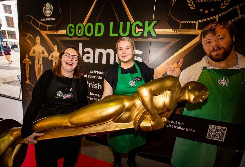Starbucks colleagues of actor James Martin, star of Oscar winning short film, an Irish Goodbye.