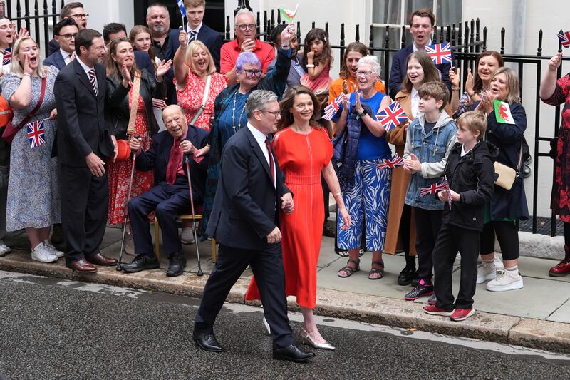 Prime Minister Sir Keir Starmer and his wife Victoria outside No 10 Downing Street after the Labour Party won the general election in July