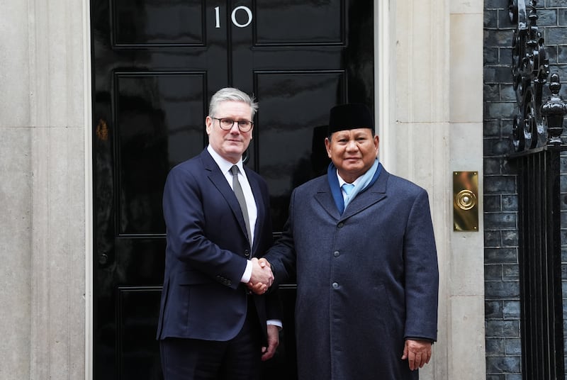 Sir Keir Starmer welcomed President Prabowo Subianto of Indonesia to No 10 on Thursday