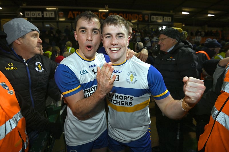 Darragh and Ruairi Canavan of Errigal Ciaran celebrates after the Ulster Club Senior championship Final