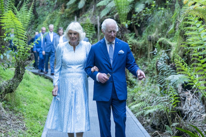 The King and Queen walk through the Rainforest Gully during a visit to the Australian National Botanic Gardens, in Canberra, on day two of the royal visit to Australia and Samoa