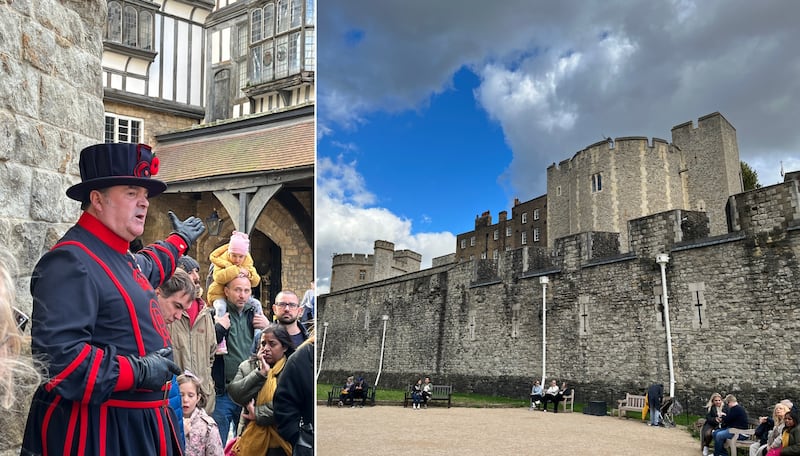 Beefeater tour guides (left), offer an illuminating insight into the bloody history of the Tower of London (right).