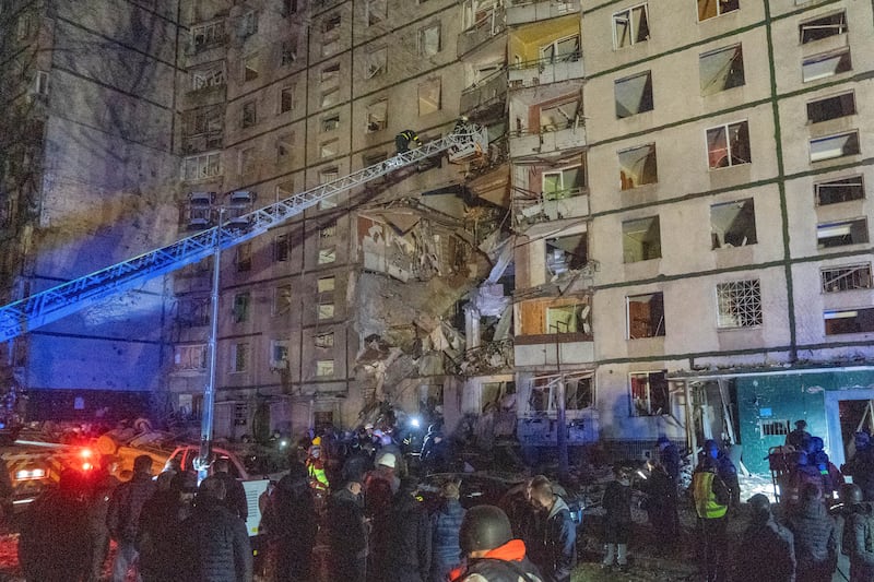 An apartment building in Kharkiv is damaged by a Russian attack (Kharkiv City Administration via AP)