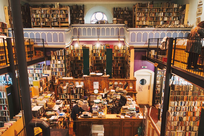 Inside Leakey’s Bookshop, featuring an enormous collection of second-hand books, sprawling over two floors in Inverness, Scotland