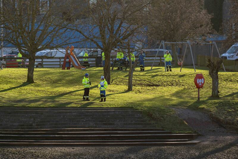 A police operation under way near the River Dee, and the Queen Elizabeth Bridge, in Aberdeen on Friday