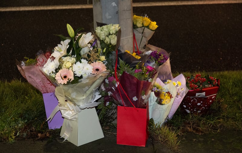 Floral tributes at the scene in Blanchardstown Road North