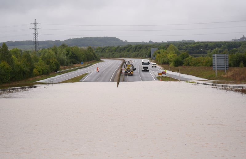 Flood water on the A421 in Marston Moretaine, Bedfordshire a week ago