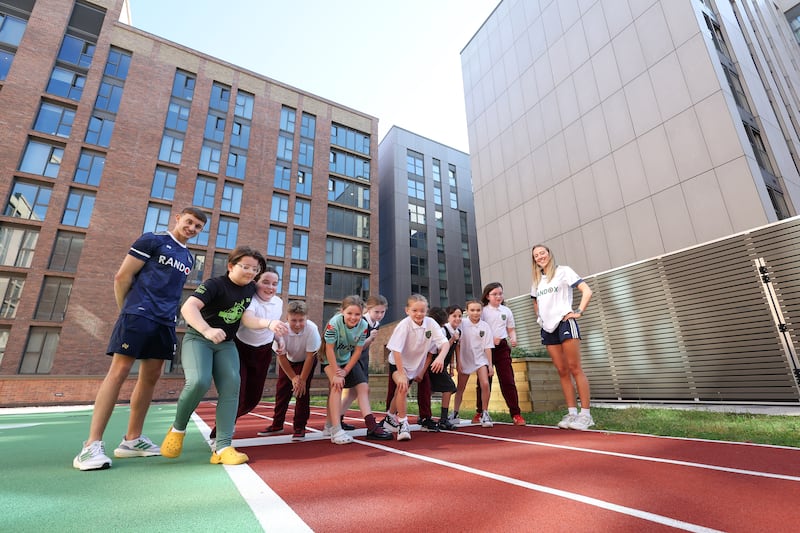 Bunscoil Mhic Reachtain pupils try out the sports facilities at the Student Roost at Nelson Place. PICTURE: MAL MCCANN