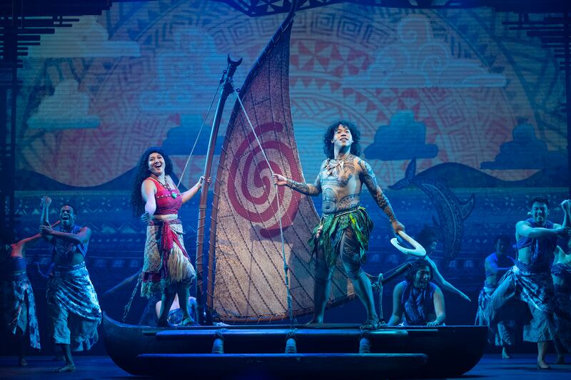 Moana and Maui in the new Disney The Tale Of Moana stage show, exclusive to the Disney Treasure