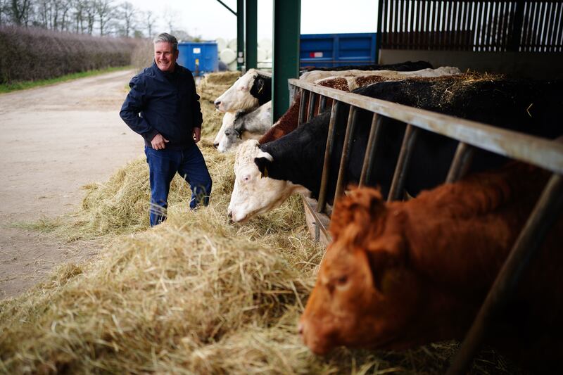 Sir Keir Starmer during a visit to a farm near Solihull