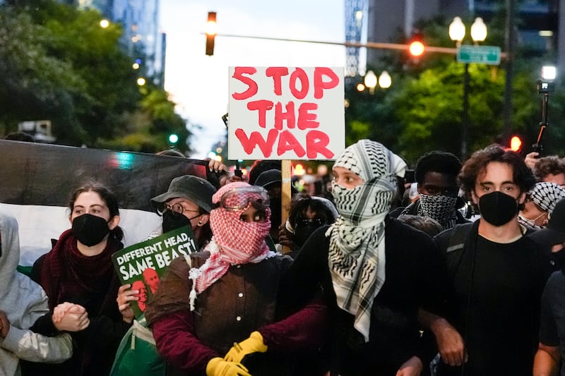 Protesters demonstrate near the Israeli Consulate in Chicago (Alex Brandon/AP)