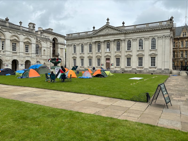A protest encampment was set up outside Senate House at Cambridge University.