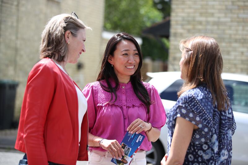 The Chancellor’s wife Lucia Hunt (middle) on the campaign trail in Fordham, Suffolk