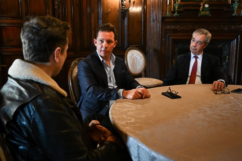 Nigel Farage and Nick Candy with Elon Musk at Mar-a-Lago, the Florida home of US President-elect Donald Trump