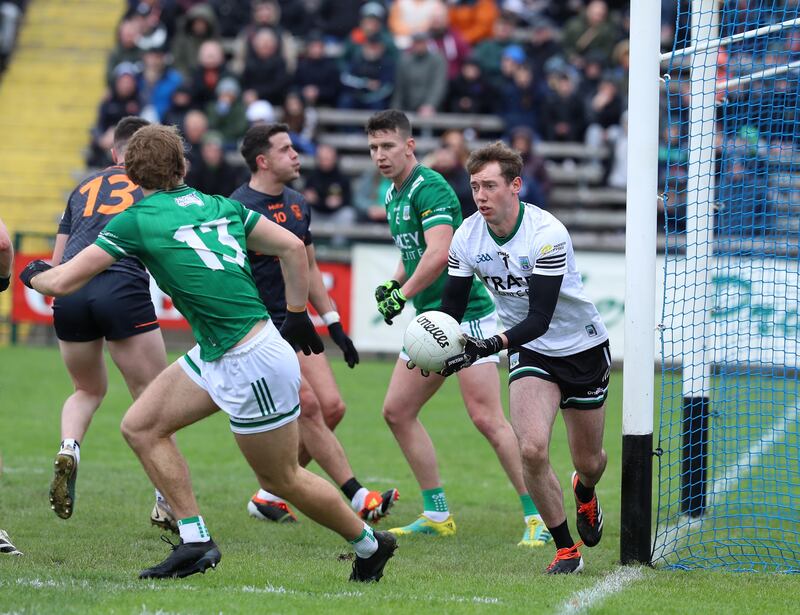Fermanagh's Ross Bogue in action during the Ulster GAA Senior Football Championship Quarter Final between Fermanagh and Armagh at Brewster Park, Fermanagh on 04-14-2024. Pic Philip Walsh