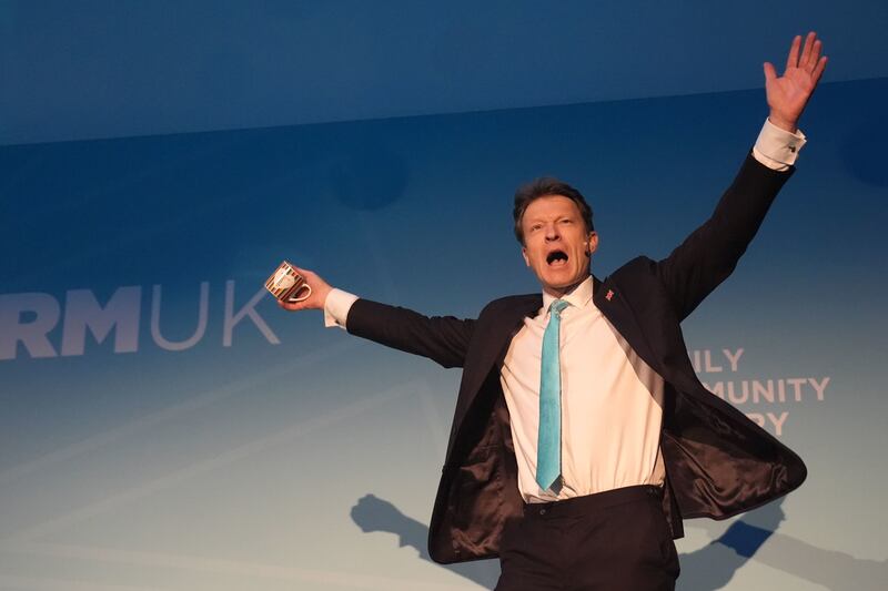 Richard Tice, deputy leader of Reform UK and MP for Boston and Skegness, during the Reform UK East Midlands Conference at the Athena Events Venue in Leicester