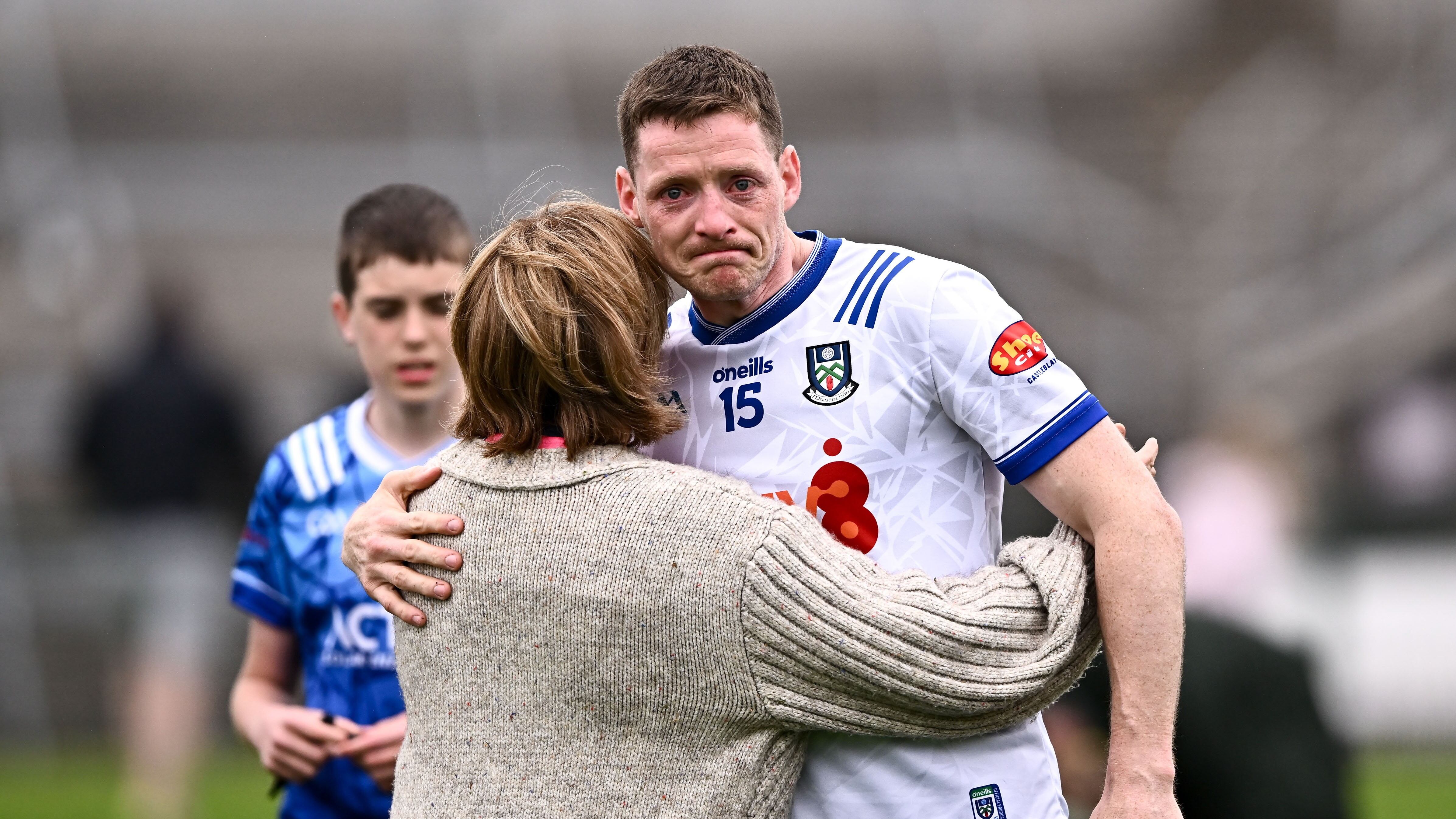 Conor McManus is consoled by his mother at he leaves the field at Pearse Stadium in Galway. Picture: Sportsfile