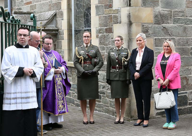 The funeral of veteran journalist and campaigner Nell McCafferty at Longtower Church in Derry on Friday. Picture Margaret McLaughlin  23-8-2024