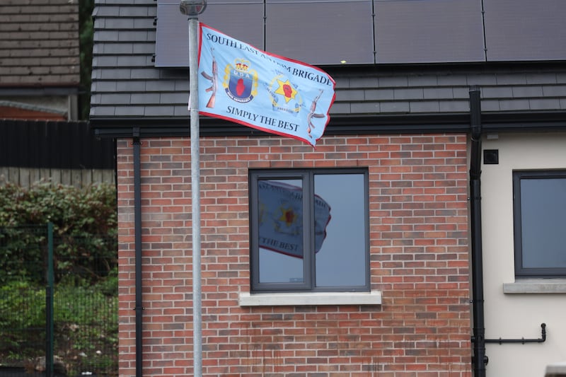 UDA flags at a housing development off Grays Lane in North Belfast NO BYLINE