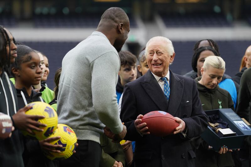 The King during a visit to Tottenham Hotspur Stadium, north London