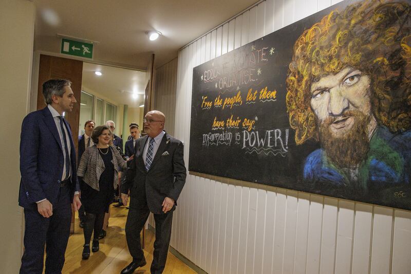 Taoiseach Simon Harris visited the Duncairn Arts Centre in north Belfast in May 2024