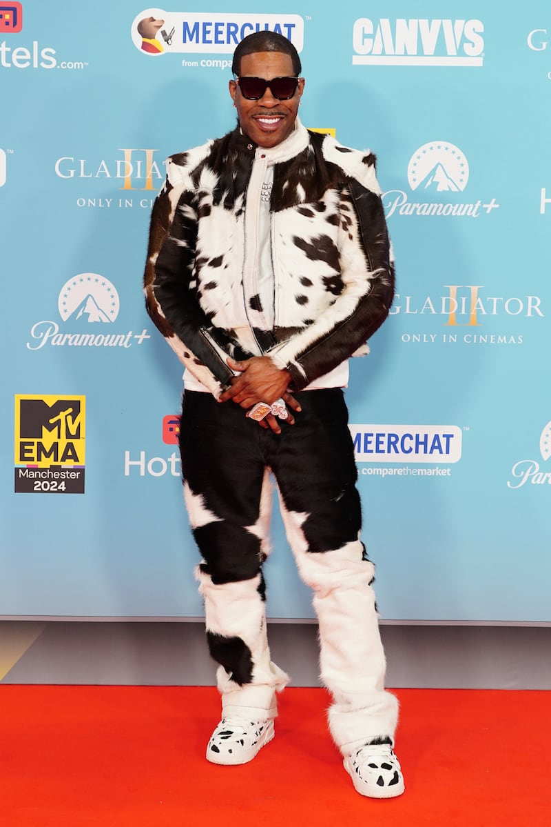 Busta Rhymes wore a friesian cow-print ensemble