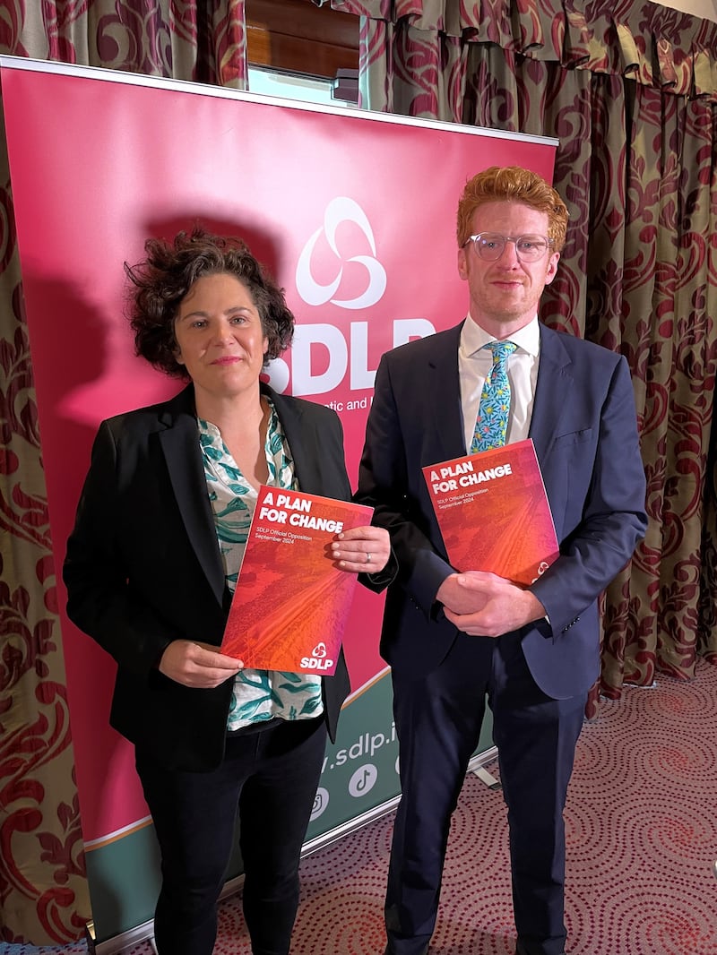 Claire Hanna and Matthew O’Toole with the SDLP’s Plan for Change document