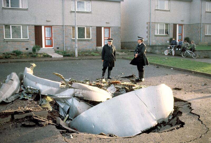 Parts of the plane were left embedded in a street in Lockerbie