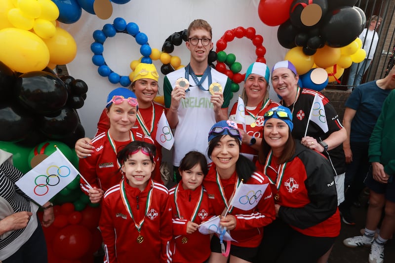 Gold and bronze medal winning swimmer Daniel Wiffen meets members of St Michael’s Gaelic Athletic Club