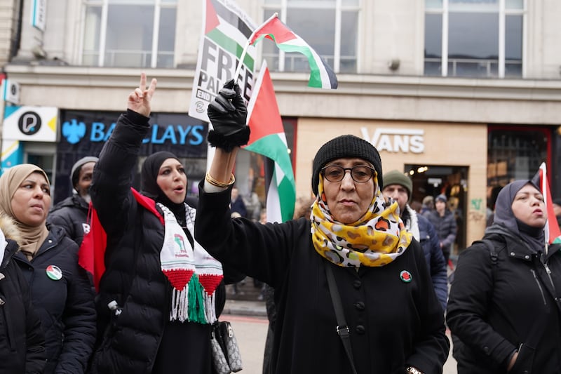 Abut 100 people gathered in Camden calling for a ceasefire