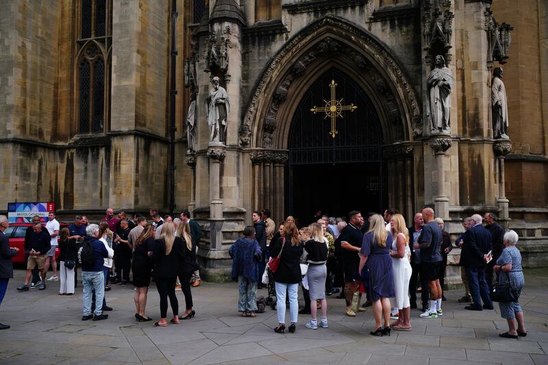 People outside Bristol Cathedral following the memorial service