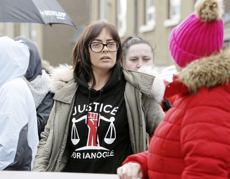 Women march in East Belfast following the murder of Ian Ogle near his home in Cluan Place in east Belfast on Sunday, 27 January..Ian Ogle&#39;s daughter Toni pictured at the parade.  Picture by Ann McManus. 