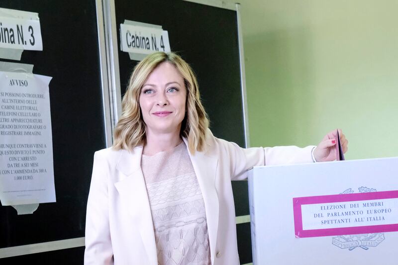 Italian Prime Minister Giorgia Meloni casting her vote in the election (Mauro Scrobogna/LaPresse via AP)