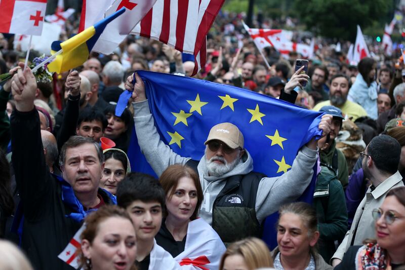 Protesters against the legislation in Tbilisi, Georgia (AP Photo/Zurab Tsertsvadze)
