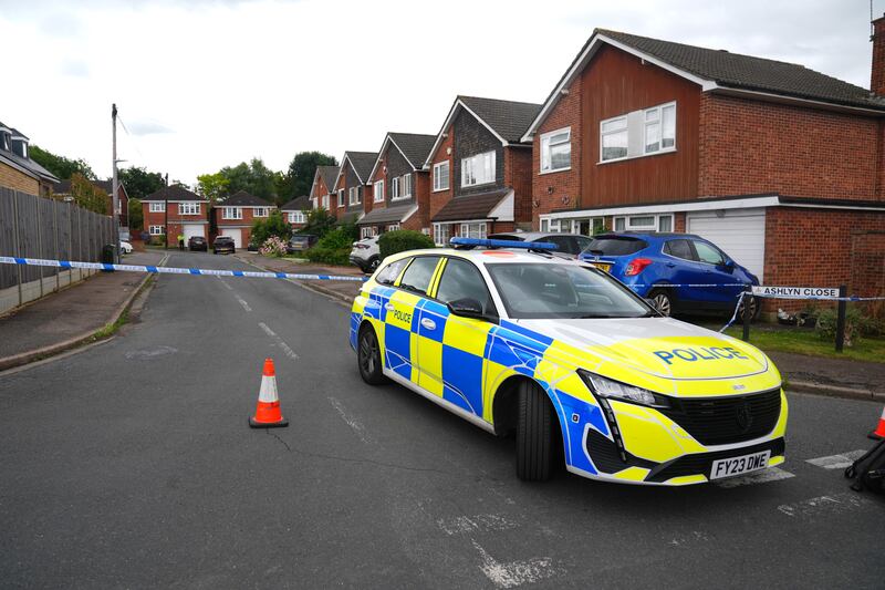 Police at the scene in Ashlyn Close, Bushey