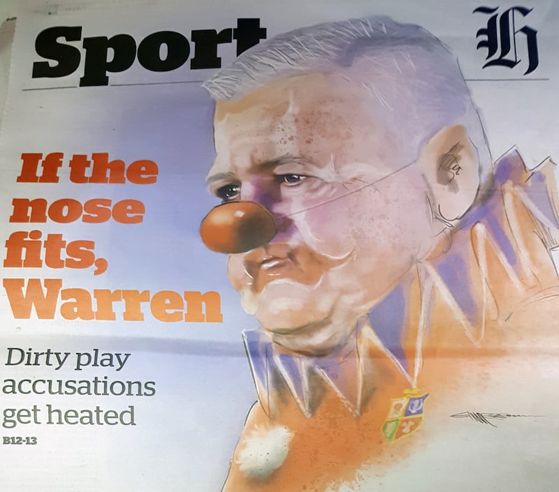 Warren Gatland wore a clown’s nose to his post-match press conference after being mocked by a New Zealand newspaper