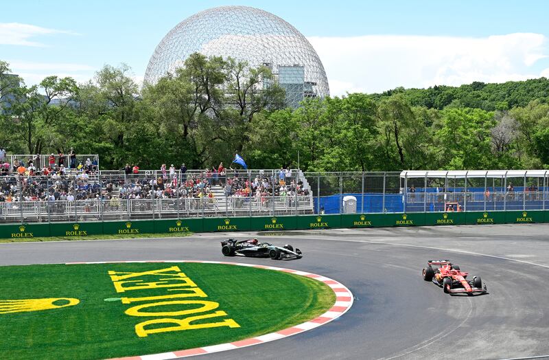 Charles Leclerc and Lewis Hamilton in practice at the Canadian Grand Prix (Jacques Boissinot/The Canadian Press via AP)
