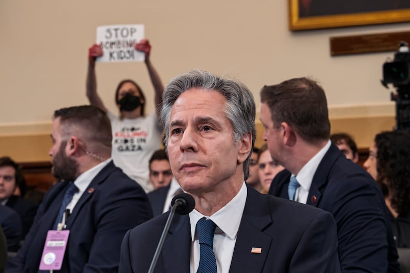 Antony Blinken’s testimony is disrupted by protesters at the House Foreign Affairs Committee in Washington (J Scott Applewhite/AP)