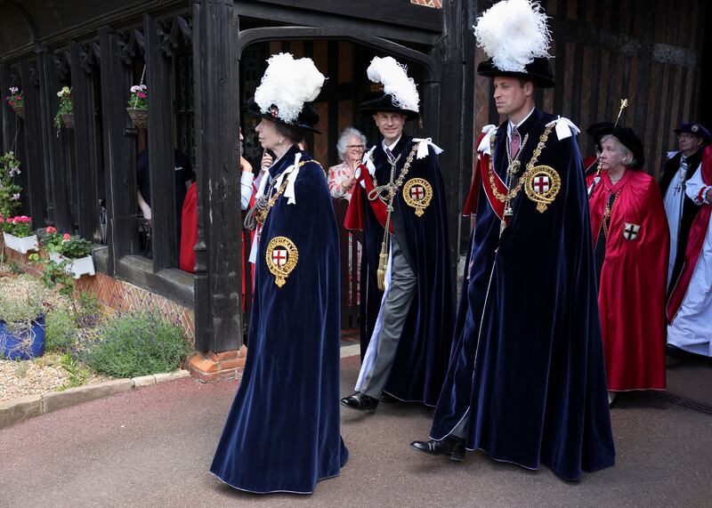 The Princess Royal, Duke of Edinburgh and Prince of Wales arrive to attend the annual Order of the Garter Service at St George’s Chapel, Windsor Castle