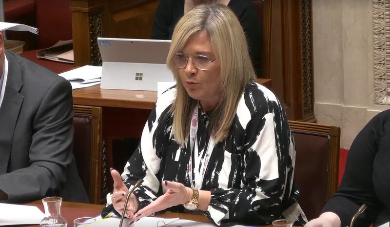 Department of Finance official Catherine Shannon gives evidence to the Stormont Finance Committee on sickness absence rates in the Northern Ireland Civil Service.